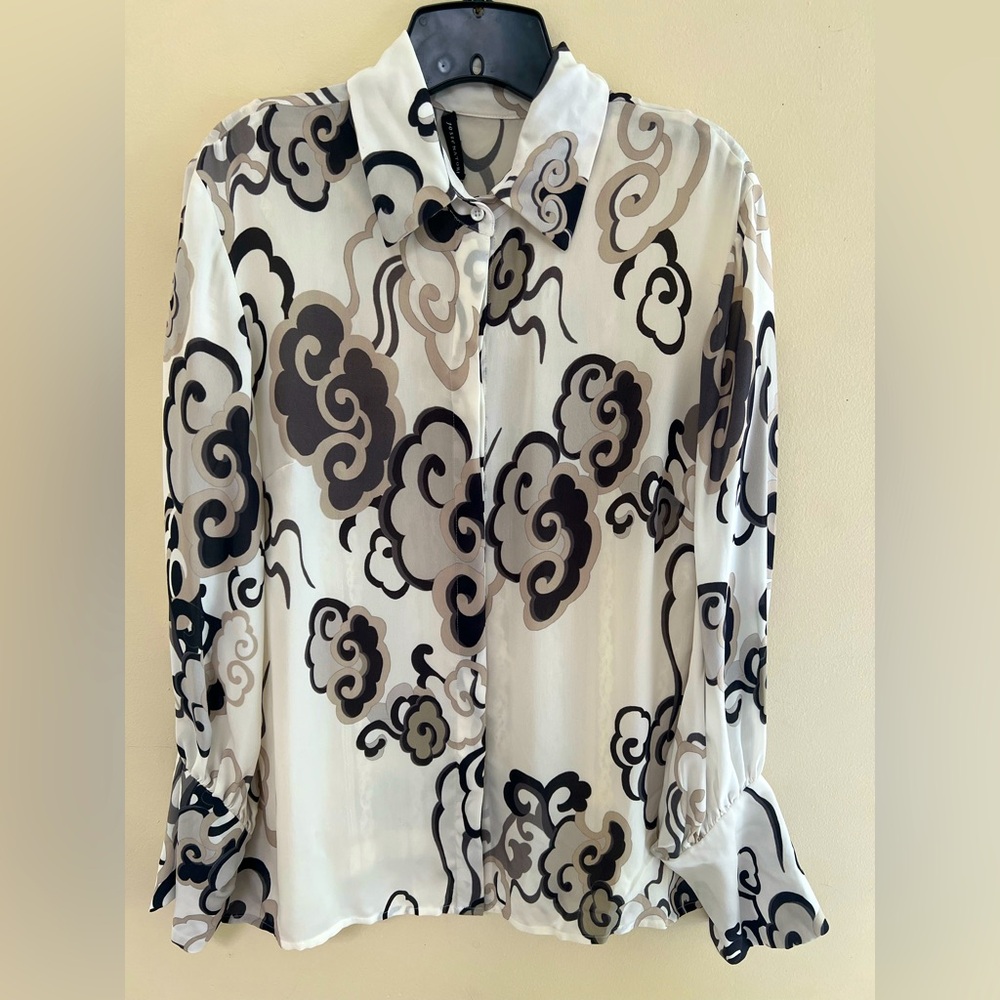 Natori Black and White Graphic Button Down Shirt - Picture 2 of 10